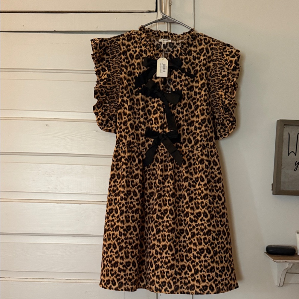 JODIFL Animal Print Mini Dress with Black Bows